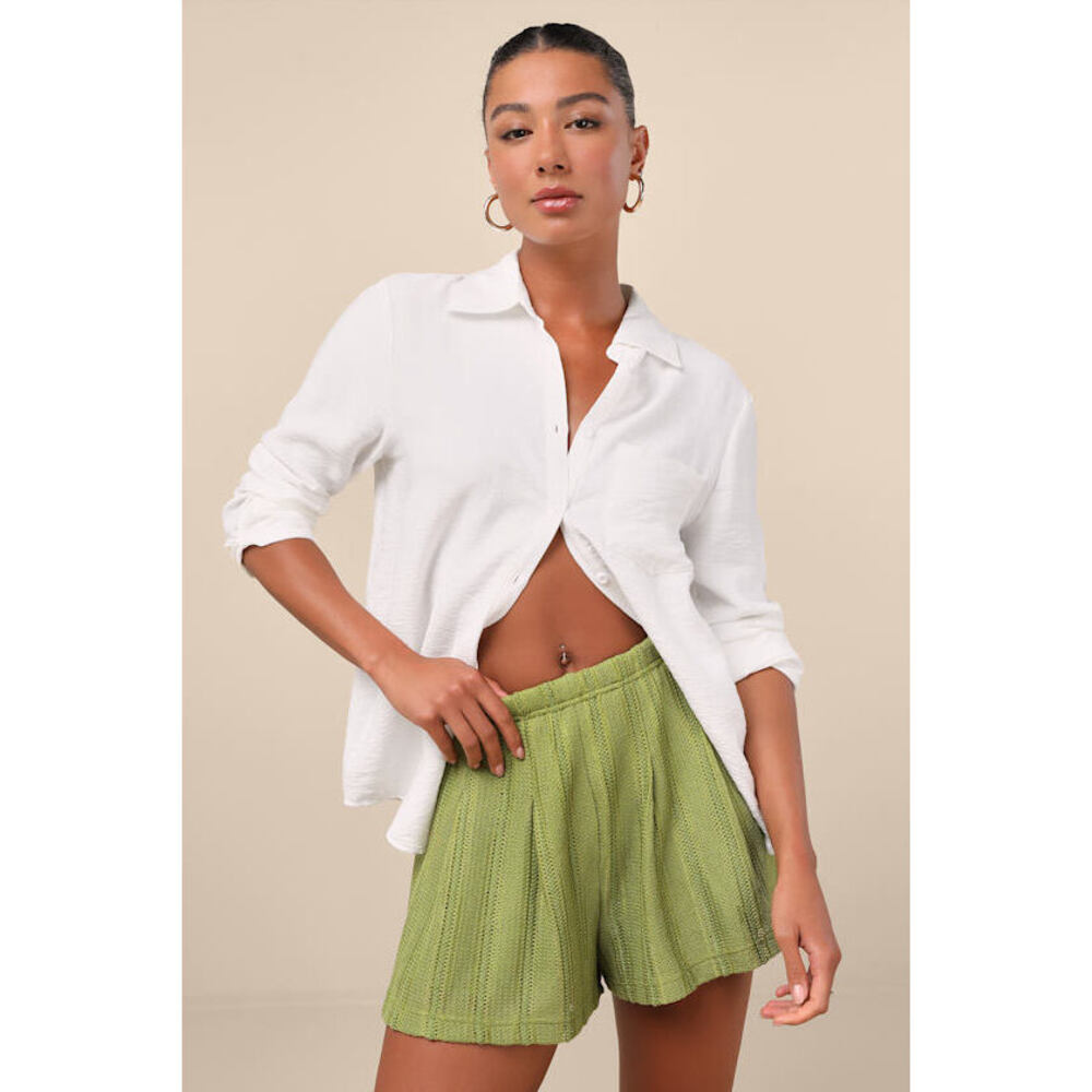 Lulus Rossella Olive Woven Pleated High-rise Shorts Green - Size S